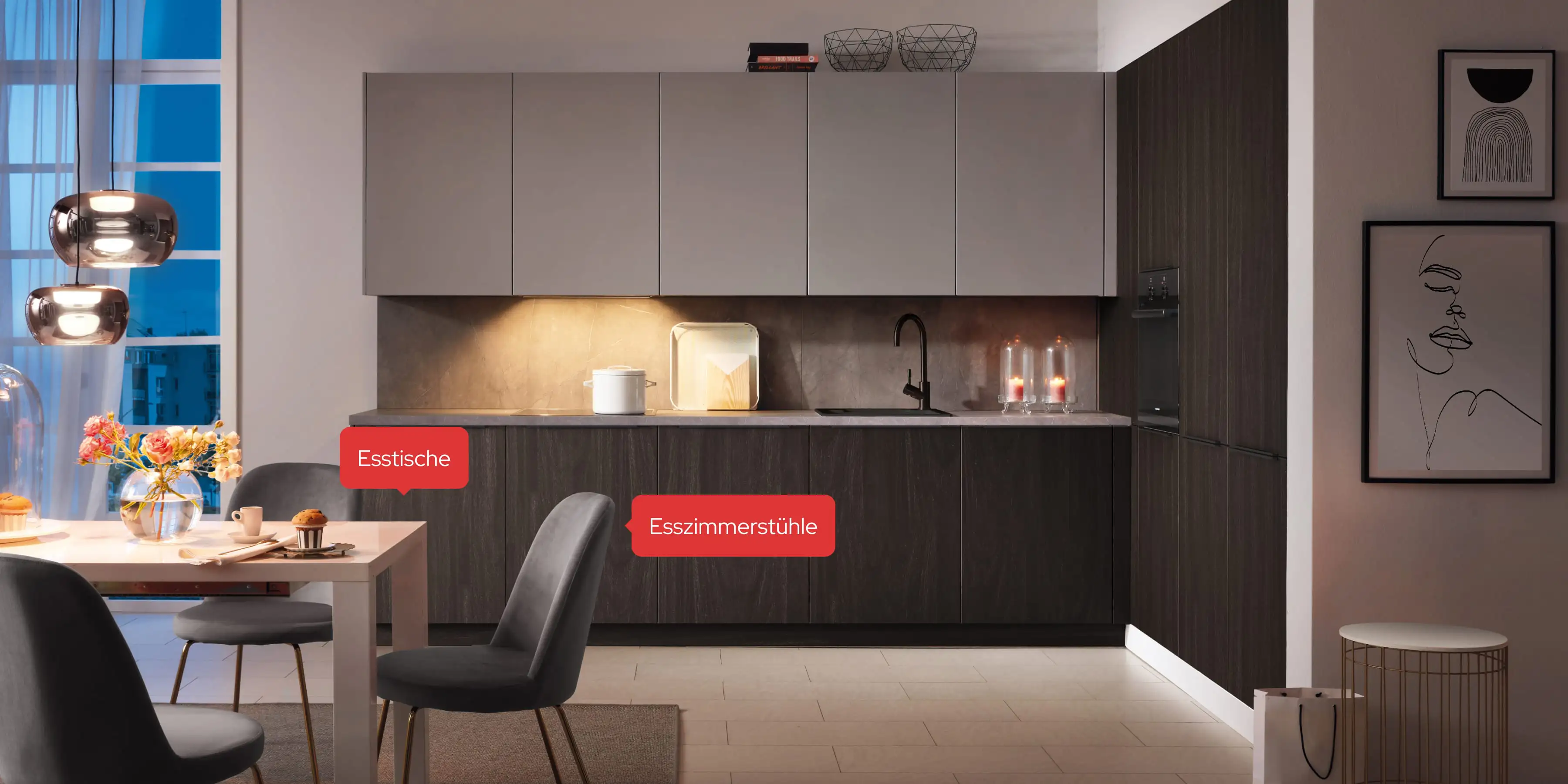 Ballerina Küche mit Esstisch und Stühlen