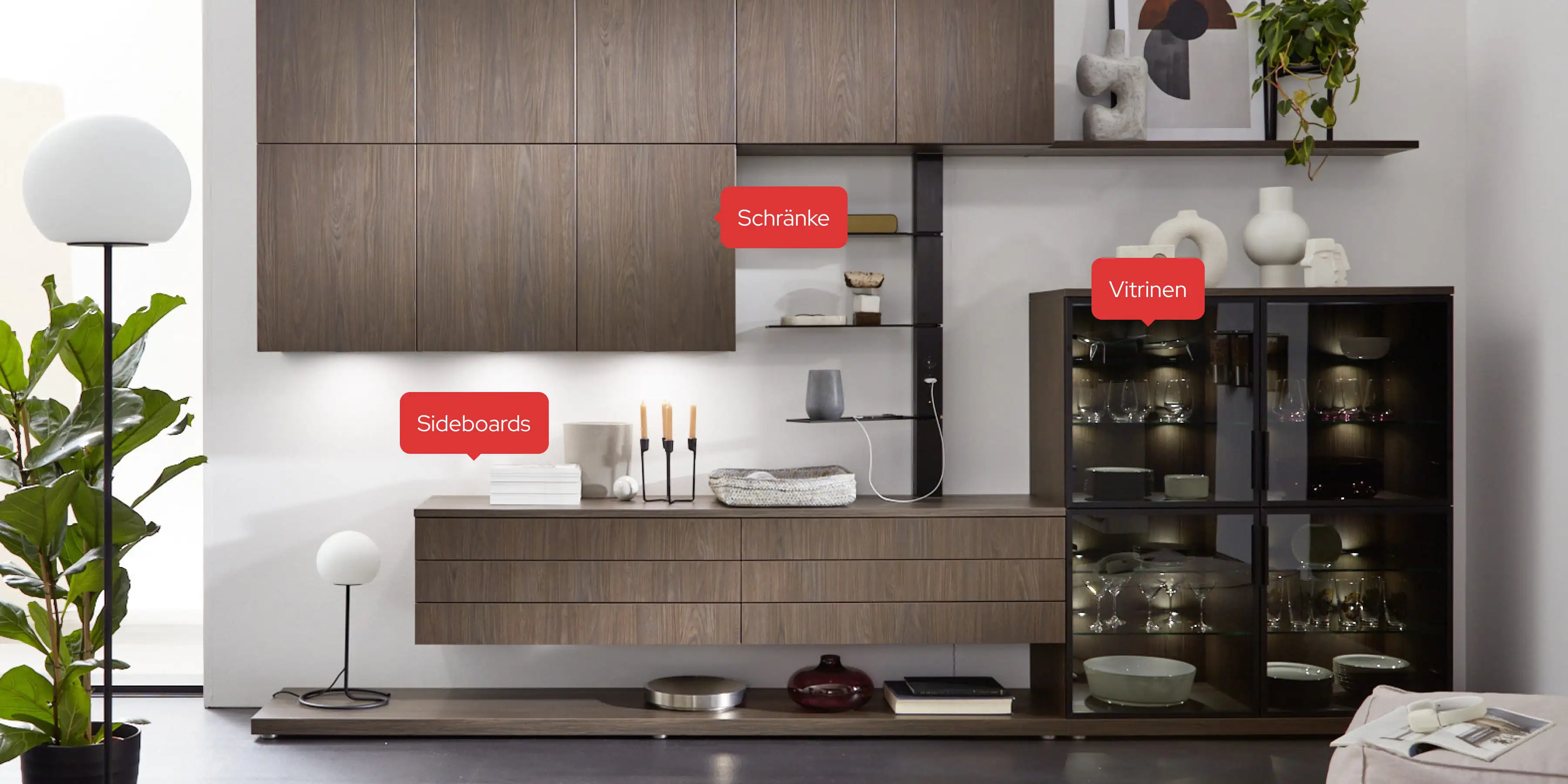 Ballerina Wohnzimmer Sideboard mit Vitrine