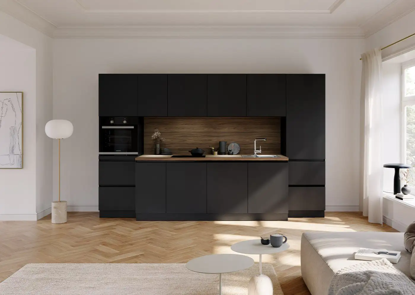 Moderne Küche im schwarzen Küchendesign